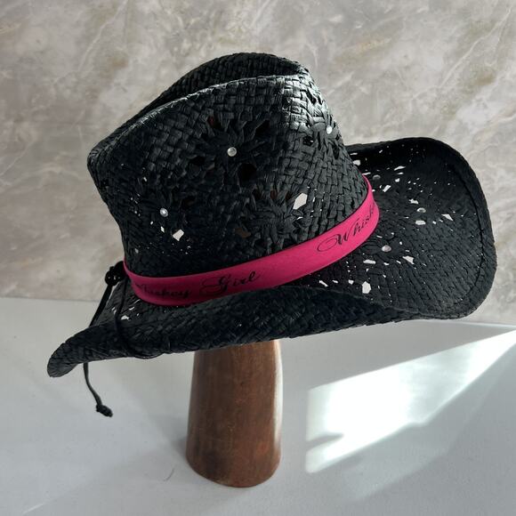 Toby Keith's Cowboy Hat "Whiskey Girl" PInk OS Black 100% Paper Woven - Picture 6 of 16